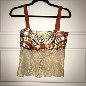 NWOT Valentino Striped Silk Lace Top